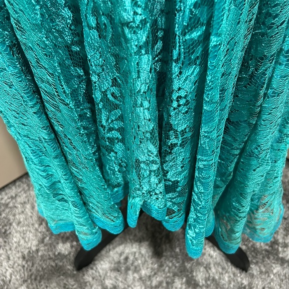 1980s does 1920s Vintage Turquoise Lace and Sequins Formal Dress size 14. - Picture 4 of 9